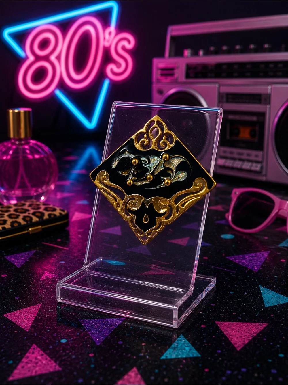 Vintage Retro Black & Gold Decorative Brooch